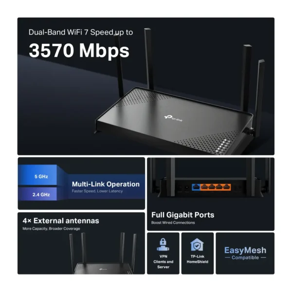 ⁦راوتر Tplink BE220 BE3600 Dual-Band Wi-Fi 7⁩ - الصورة ⁦3⁩