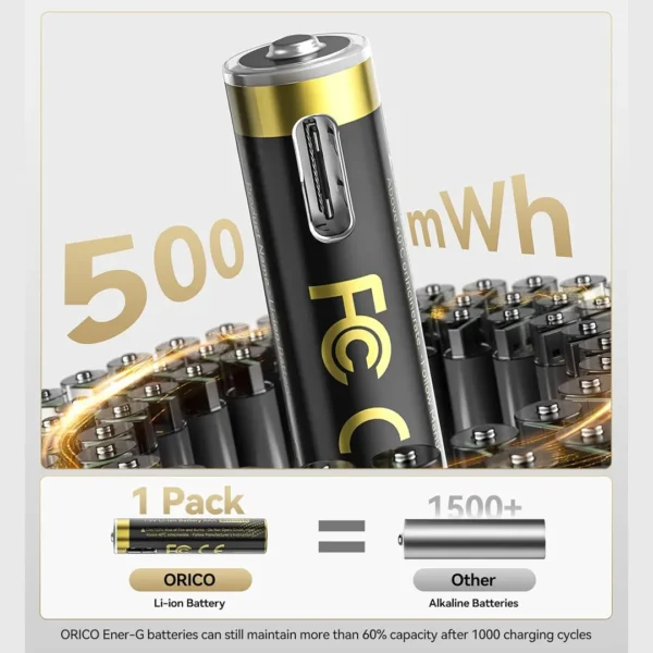 ⁦بطاريات أوريكو ORICO AAA ليثيوم قابلة للشحن 4 قطع⁩ - الصورة ⁦3⁩