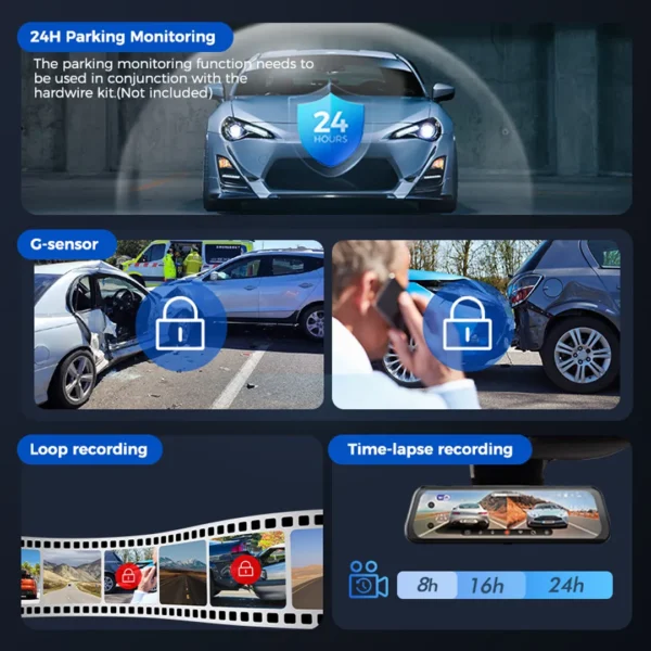 ⁦Azdome AR09 - مرآة ذكية بداش كام مزدوجة وشاشة تعمل باللمس⁩ - الصورة ⁦4⁩