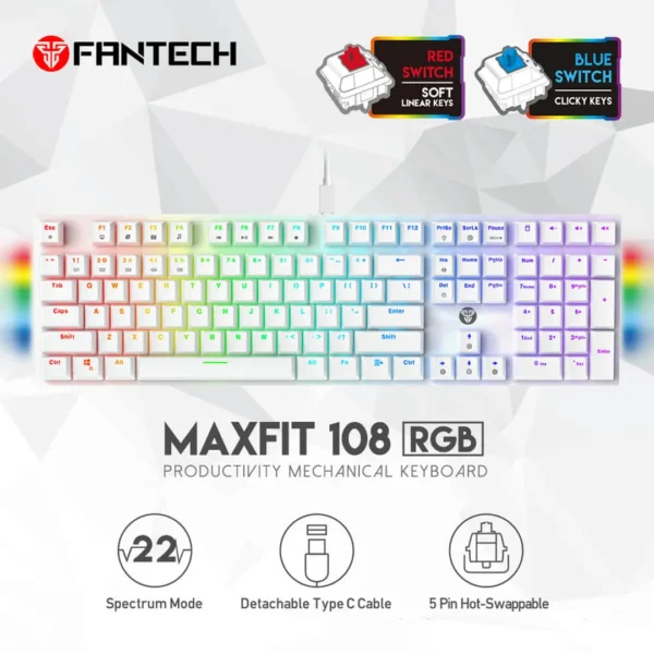 ⁦كيبورد ميكانيكي Fantech MaxFit108 MK855 احترافي بنظام Full-Size.⁩ - الصورة ⁦3⁩