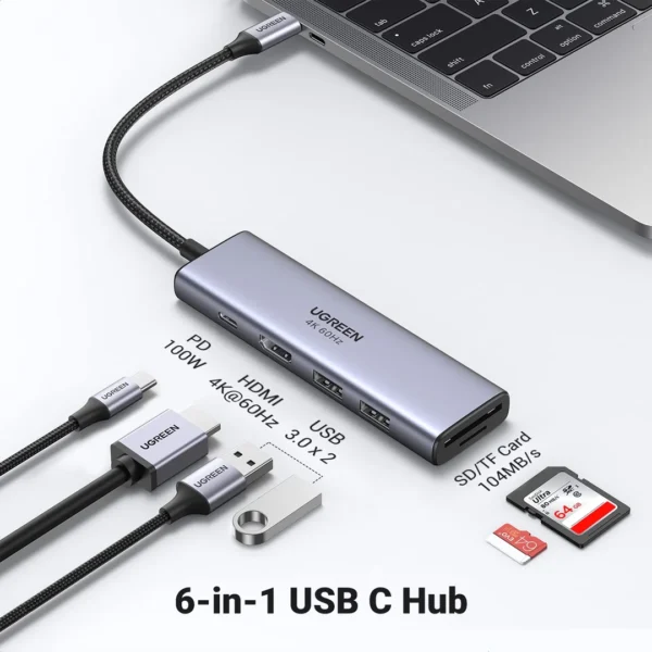 ⁦UGREEN 6-in-1 USB-C Hub (CM511) - محطة الإبداع فائقة السرعة⁩ - الصورة ⁦2⁩