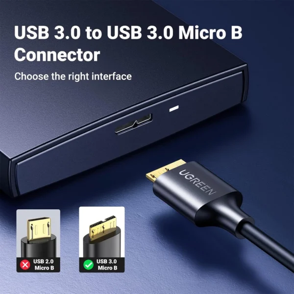⁦UGREEN USB 3.0 to Micro-B - كابل نقل بيانات وشحن فائق السرعة (1 متر).⁩ - الصورة ⁦5⁩