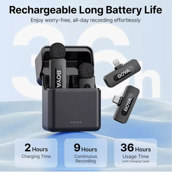 ⁦نظام ميكروفون لاسلكي BOYA BY-V3 Combo   (Lightning + Type-C).⁩ - الصورة ⁦2⁩