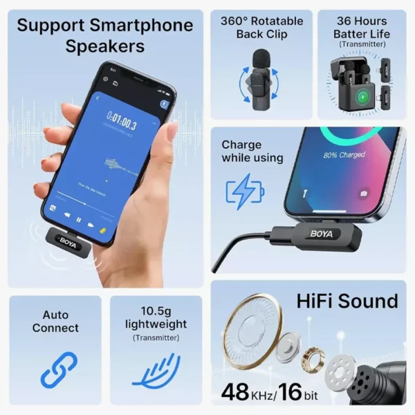 ⁦نظام ميكروفون لاسلكي BOYA BY-V3 Combo   (Lightning + Type-C).⁩ - الصورة ⁦3⁩