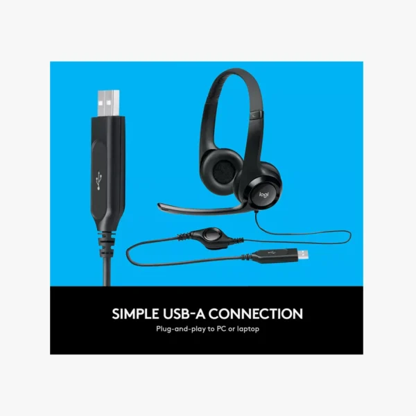 ⁦سماعة Logitech H390 USB - الأداء النقي والراحة المثالية للعمل والتعلم عن بُعد.⁩ - الصورة ⁦3⁩