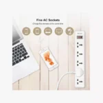⁦Huntkey SSZ501 Surge Protector - توصيلة طاقة احترافية (5 أمتار/5 منافذ)⁩ - الصورة ⁦3⁩