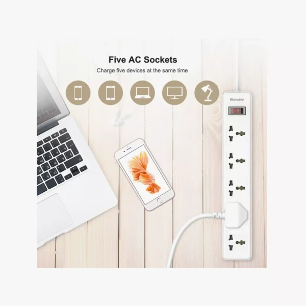 ⁦Huntkey SSZ501 Surge Protector - توصيلة طاقة احترافية (5 أمتار/5 منافذ)⁩ - الصورة ⁦3⁩