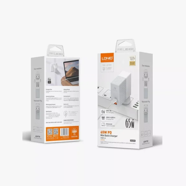 ⁦شاحن LDNIO A2620C بقوة 65 واط - الحل الذكي للشحن السريع والآمن.⁩ - الصورة ⁦2⁩