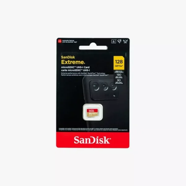 ⁦كارت الذاكرة SanDisk Extreme MicroSDXCبسعة128جيجابايت190ميجابايت/ثانية⁩ - الصورة ⁦2⁩
