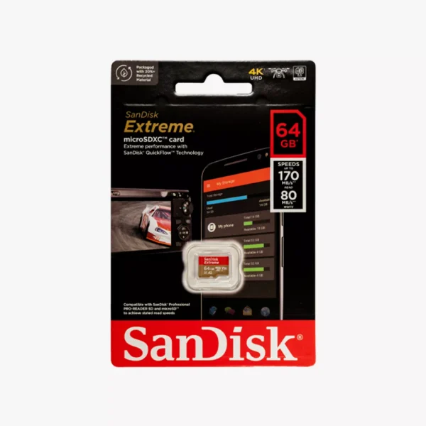 ⁦كارت الذاكرةSanDisk Extreme MicroSDXC بسعة64جيجابايت 170 ميجابايت/ثانية⁩ - الصورة ⁦3⁩
