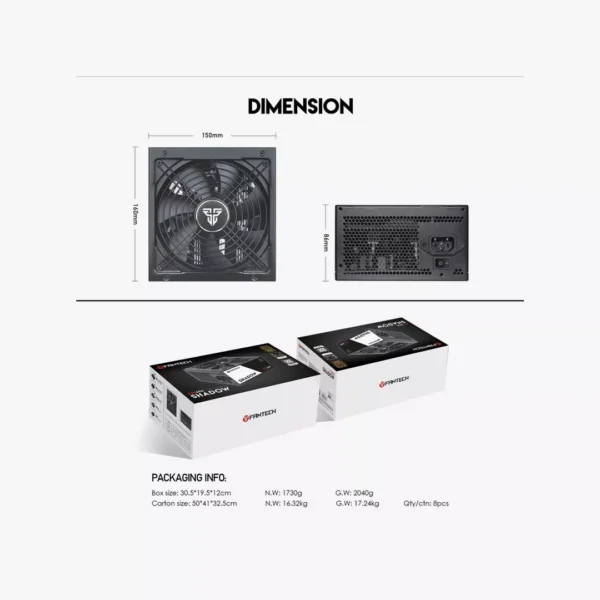 ⁦بور سبلاي فانتك شادو | Fantech Shadow PSG850M 850W Power Supply⁩ - الصورة ⁦3⁩