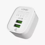 ⁦شاحن جداري إل دي نيو منفذين | LDNIO A201 12W Dual-USB Wall Charger⁩ - الصورة ⁦3⁩