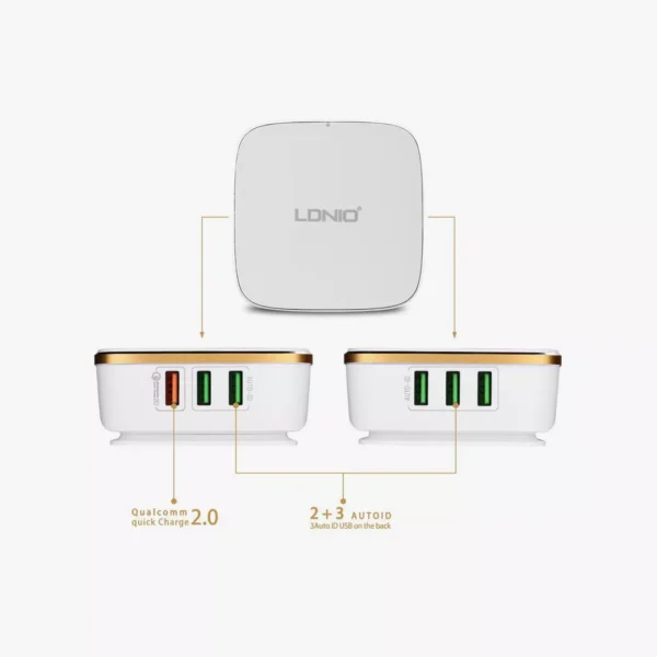 ⁦شاحن مكتبي ودعم الشحن السريع - DNIO A6704 35W 6-Port USB⁩ - الصورة ⁦3⁩
