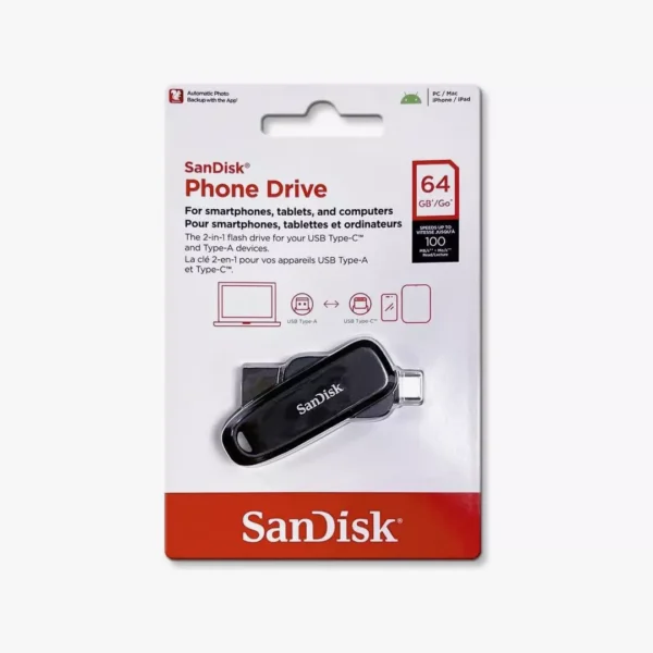 ⁦فلاش مزدوج SanDisk Ultra Dual Drive 64gb سرعة 100 ميجابايت/ثانية⁩ - الصورة ⁦2⁩