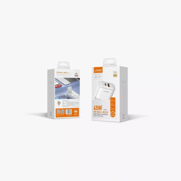 ⁦شاحن الجدار السريع LDNIO A2526C 45W مع منفذين يدعم PD و QC3.0⁩ - الصورة ⁦3⁩