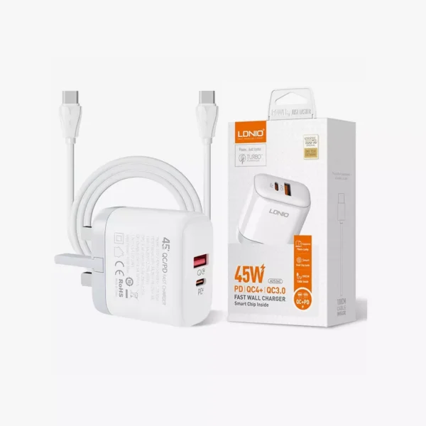 ⁦شاحن الجدار السريع LDNIO A2526C 45W مع منفذين يدعم PD و QC3.0⁩ - الصورة ⁦2⁩