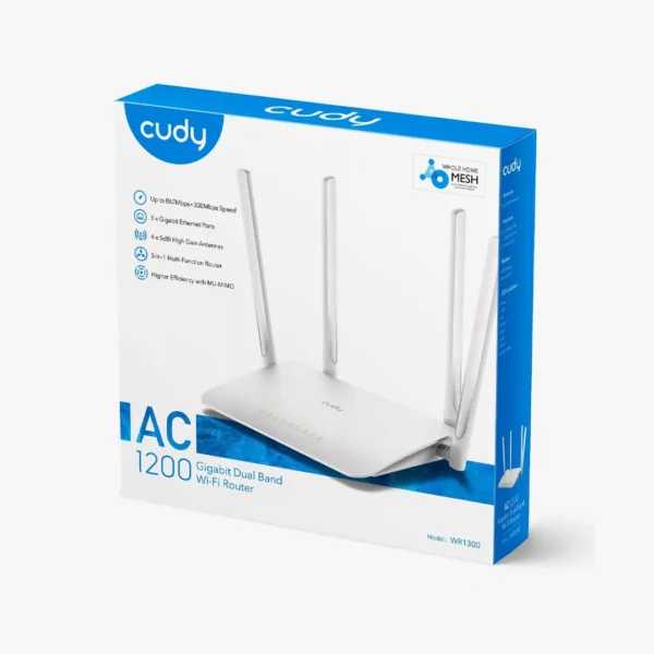 ⁦راوتر كودي Cudy WR1300 AC1200 ثنائي الموجة بمنفذ جيجابت لتوزيع الإنترنت⁩ - الصورة ⁦3⁩