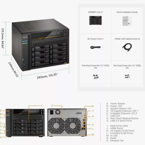⁦جهاز تخزين شبكي احترافية 8 خليج أسوستر (ASUSTOR AS6808T 8-Bay NAS)⁩ - الصورة ⁦3⁩